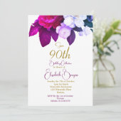 90e Roos Paarse Plum Bourgogne Elegant Verjaardag Kaart (Staand voorkant)