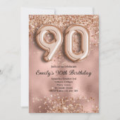 90e Roze Gouden Glitter Verjaardag Kaart (Voorkant)