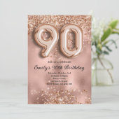 90e Roze Gouden Glitter Verjaardag Kaart (Staand voorkant)