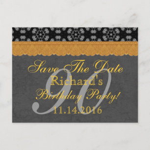 90e Save the Date Donker Grijs en Gouden Kant 005 Aankondigingskaart