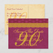 90e Save the Date Verjaardag Bourgondië Gouden Kan Aankondigingskaart (Voorkant / Achterkant)