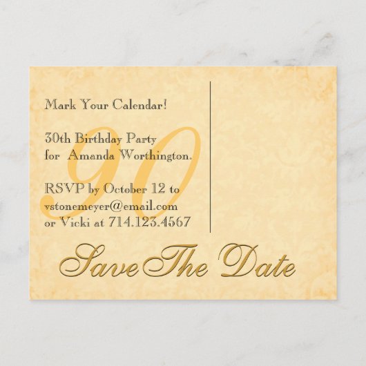 90e Save the Date Verjaardag Goud Zwart Kant Aankondigingskaart (Achterkant)