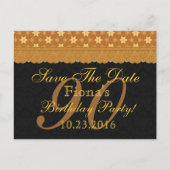 90e Save the Date Verjaardag Goud Zwart Kant Aankondigingskaart (Voorkant)