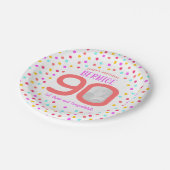 90e speciale foto kleurrijke koraalconfetti verjaa papieren bordje (Gekanteld)