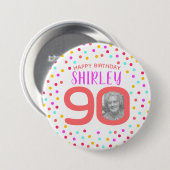 90e speciale foto kleurrijke koraalconfetti verjaa ronde button 7,6 cm (Voorkant /achterkant)