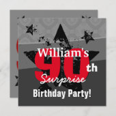 90e Surprise Birthday Charcoal and Red Grunge C90 Kaart (Voorkant / Achterkant)