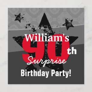 90e Surprise Birthday Charcoal and Red Grunge C90 Kaart