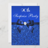 90e Surprise Party Royal Blue Sequins en Bow Kaart (Voorkant)