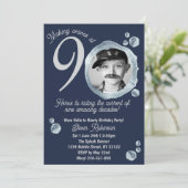 90e Twilight Blue Bubble verjaardagsfeestje foto Kaart (Staand voorkant)