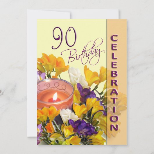90e uitnodiging van de Birthday - Freesias-kaars (Voorkant)