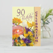 90e uitnodiging van de Birthday - Freesias-kaars (Staand voorkant)