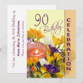 90e uitnodiging van de Birthday - Freesias-kaars (Voorkant / Achterkant)