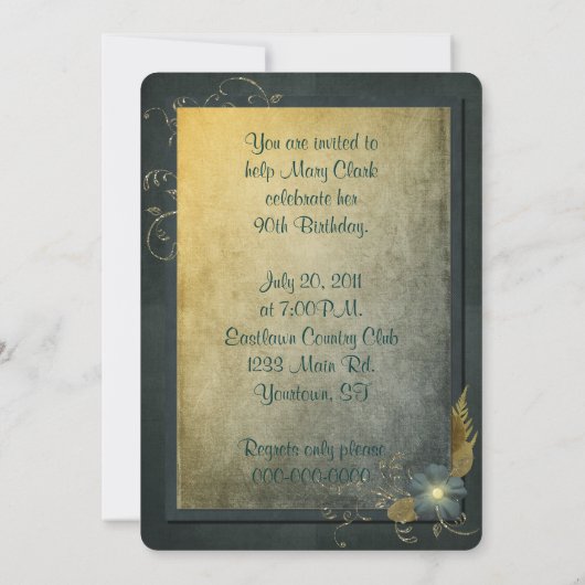 90e uitnodiging van de Birthday Party (Achterkant)