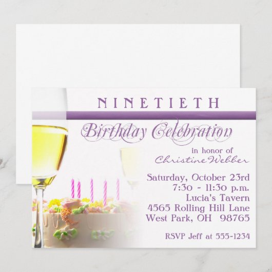 90e uitnodiging van de Birthday Party (Voorkant / Achterkant)