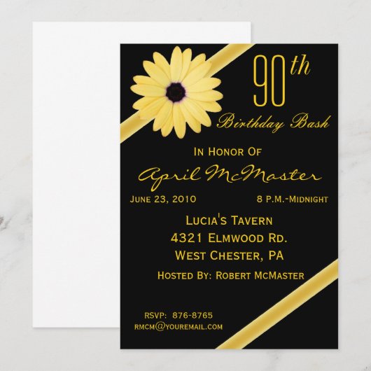 90e uitnodiging van de Birthday Party in Black & G (Voorkant / Achterkant)