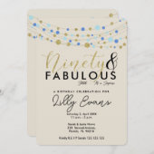 90e uitnodiging voor verjaardagsfeestje, blauw en  (Voorkant / Achterkant)