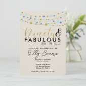 90e uitnodiging voor verjaardagsfeestje, blauw en  (Staand voorkant)