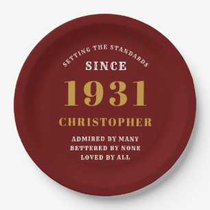 90e verjaardag 1931 Red Gold Love gepersonaliseerd Papieren Bordje