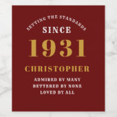 90e verjaardag 1931 Red Gold Retro gepersonaliseer Wijn Etiket (Enkel label)