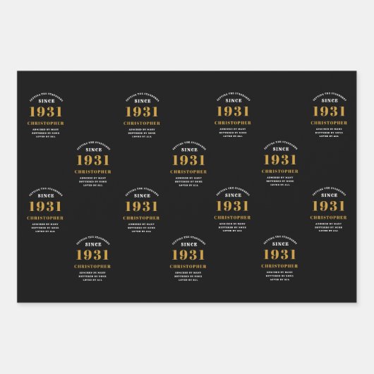 90e verjaardag 1931 zwart goud voor hem persoonlij inpakpapier vel (Voorkant 3)