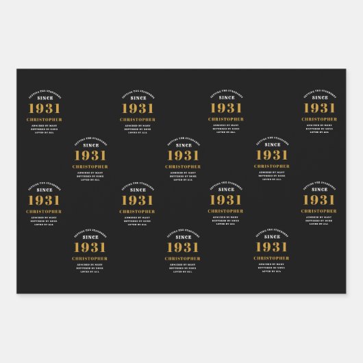 90e verjaardag 1931 zwart goud voor hem persoonlij inpakpapier vel (Voorkant)