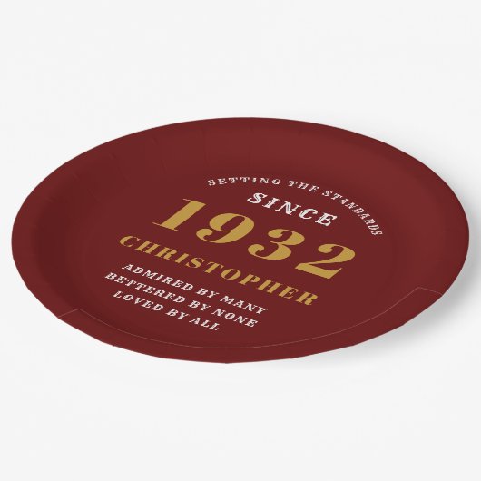 90e verjaardag 1932 Red Gold Love Name Year Papieren Bordje (Gekanteld)