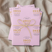 90e verjaardag 1935 Voeg naam toe Pink Grey Inpakpapier Vel