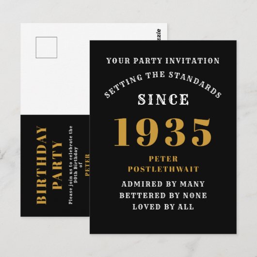 90e verjaardag 1935 Zwart Goud Briefkaart (Voorkant / Achterkant)