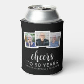 90e verjaardag 3-foto zwart wit script proost blikjeskoeler (Blikje Achterkant)