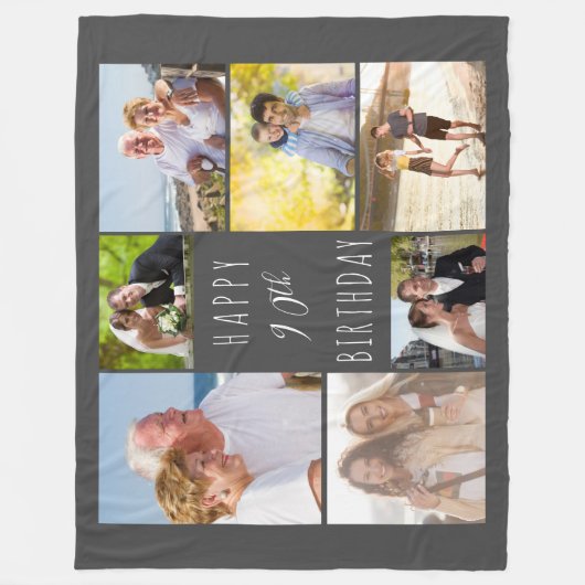 90e verjaardag 7 Foto Collage Dark Gray Fleece Deken (Voorkant)