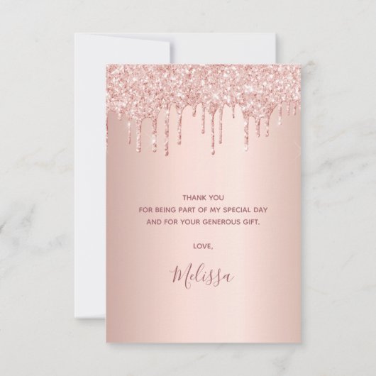 90e verjaardag 90 roos goud glitter druppelt glamo bedankkaart (Achterkant)