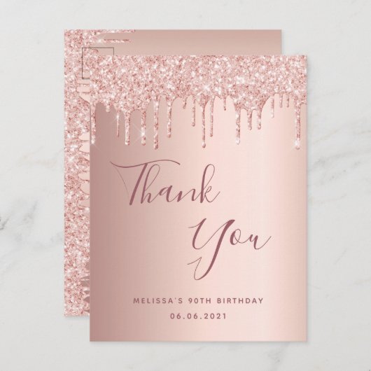 90e verjaardag 90 roos gouden glitterdruppels beda briefkaart (Voorkant / Achterkant)