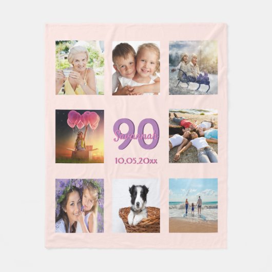 90e verjaardag aangepaste foto collage roos goudro fleece deken (Voorkant)
