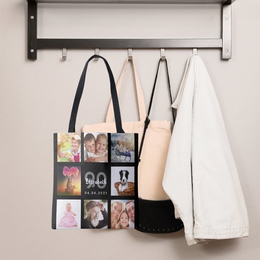90e verjaardag aangepaste fotocollage zwarte vrouw tote bag