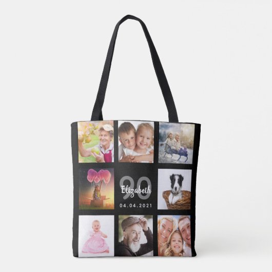 90e verjaardag aangepaste fotocollage zwarte vrouw tote bag (Achterkant)