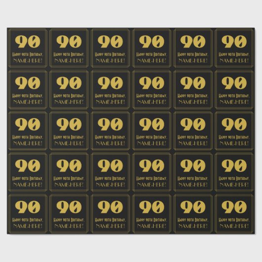 90e verjaardag - Art Deco Geïnspireerde look "90"  Cadeaupapier (Zoom)