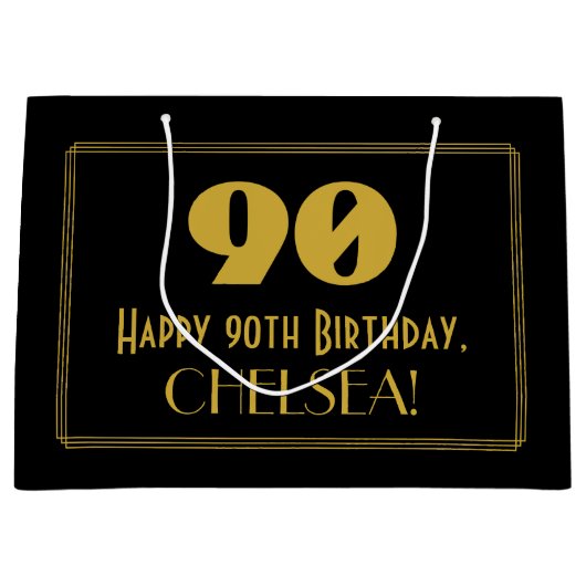 90e verjaardag — Art Deco Geïnspireerde look "90"  Groot Cadeauzakje (Voorkant)