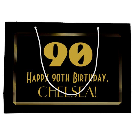 90e verjaardag — Art Deco Geïnspireerde look "90"  Groot Cadeauzakje (Achterkant)