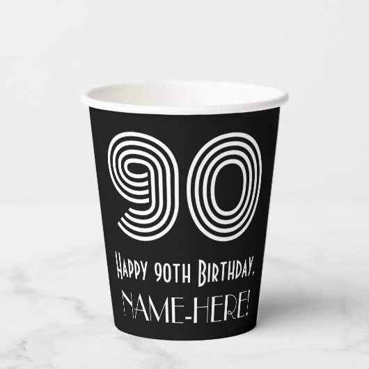 90e verjaardag — Art Deco Geïnspireerde look "90"  Papieren Bekers (Achterkant)