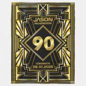 90e verjaardag Art Deco Gold Black Grote Gatsby Fleece Deken (Voorkant)