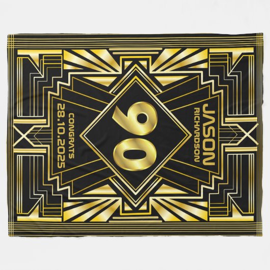 90e verjaardag Art Deco Gold Black Grote Gatsby Fleece Deken (Voorkant (Horizontaal))