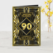 90e verjaardag Art Deco Gold Black Grote Gatsby Kaart (Gele Bloem)