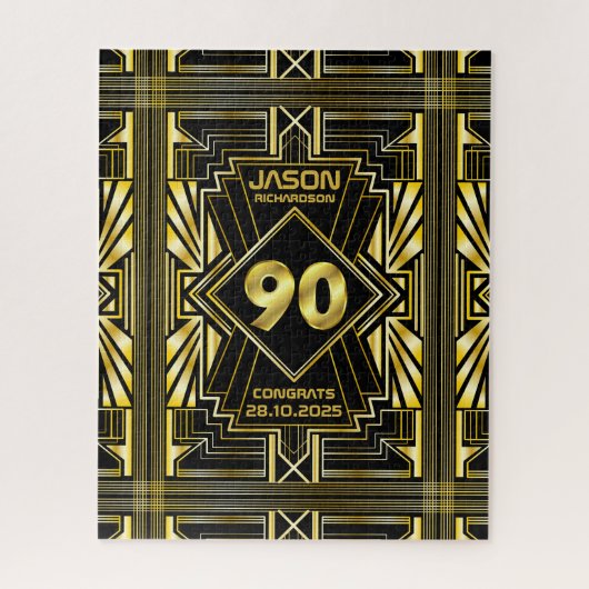 90e verjaardag Art Deco Gold Black Grote Gatsby Legpuzzel (Verticaal)