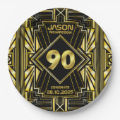 90e verjaardag Art Deco Gold Black Grote Gatsby Papieren Bordje (Voorkant)