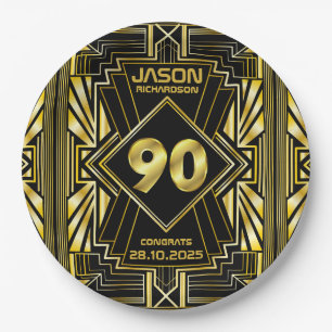 90e verjaardag Art Deco Gold Black Grote Gatsby Papieren Bordje
