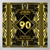90e verjaardag Art Deco Gold Black Grote Gatsby Poster (Voorkant)