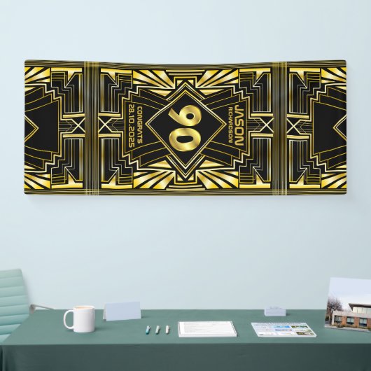 90e verjaardag Art Deco Gold Black Grote Gatsby Spandoek (Beurs)