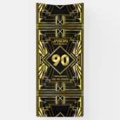 90e verjaardag Art Deco Gold Black Grote Gatsby Spandoek (Verticaal)