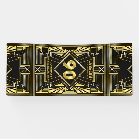 90e verjaardag Art Deco Gold Black Grote Gatsby Spandoek (Horizontaal)