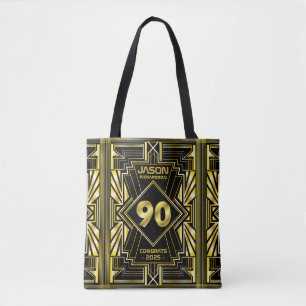 90e verjaardag Art Deco Gold Black Grote Gatsby Tote Bag